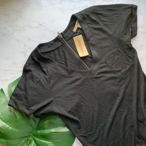 NWT American Rag Zipper Black V Neck Tee Shirt L